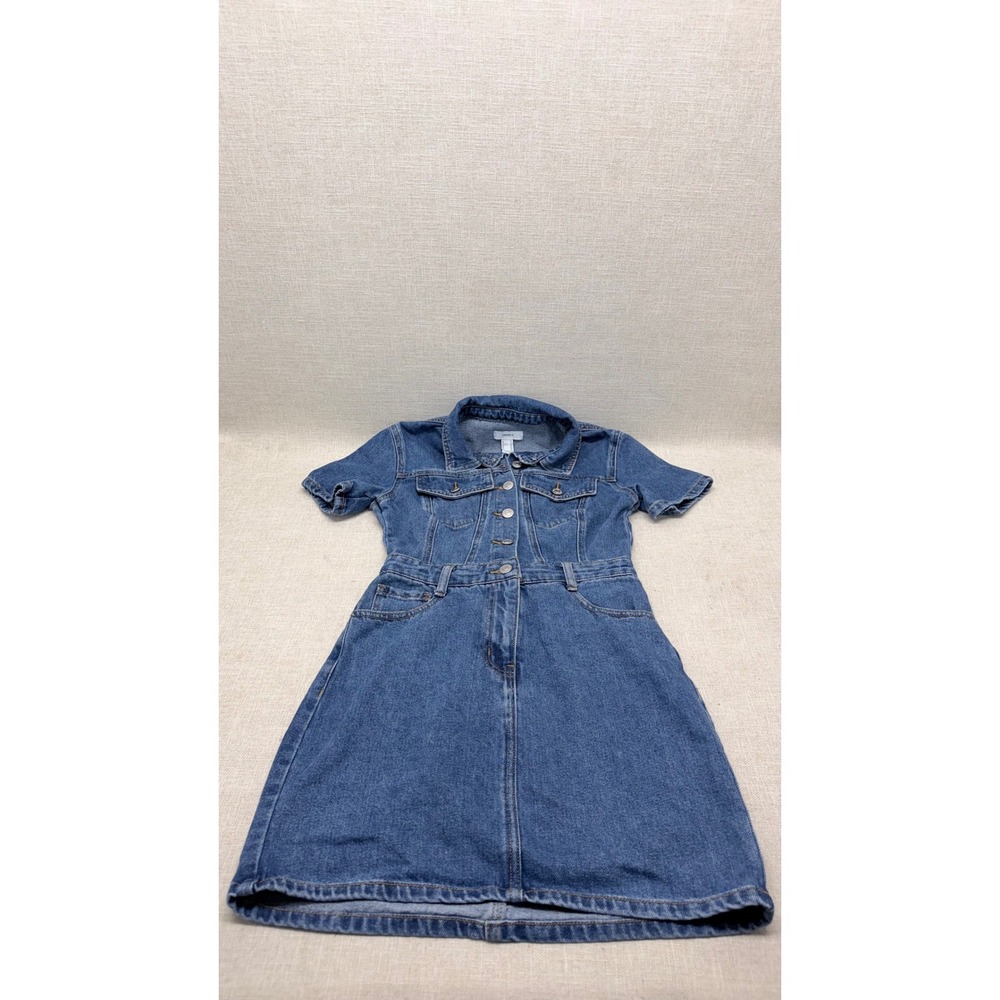 Forever 21 Medium‎ Wash Denim Mini Dress Short Sleeve Size XS Blue Button Up